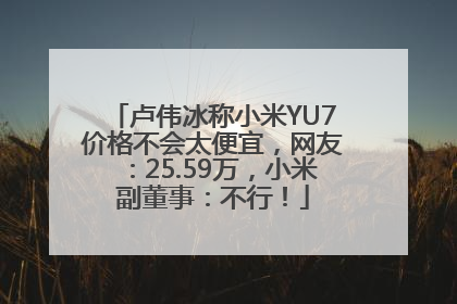 卢伟冰称小米YU7价格不会太便宜，网友：25.59万，小米副董事：不行！