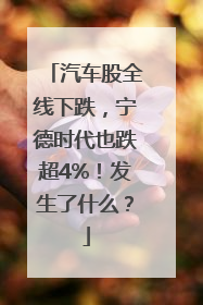 汽车股全线下跌，宁德时代也跌超4%！发生了什么？